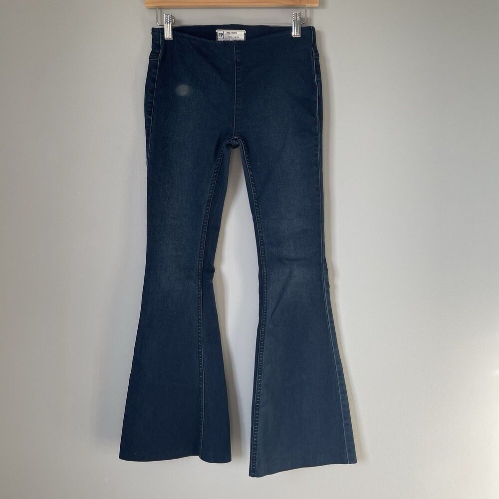 Free People Denim Flared Jeans Pants Blue Low-Rise Jegging Stretchy Women's 24